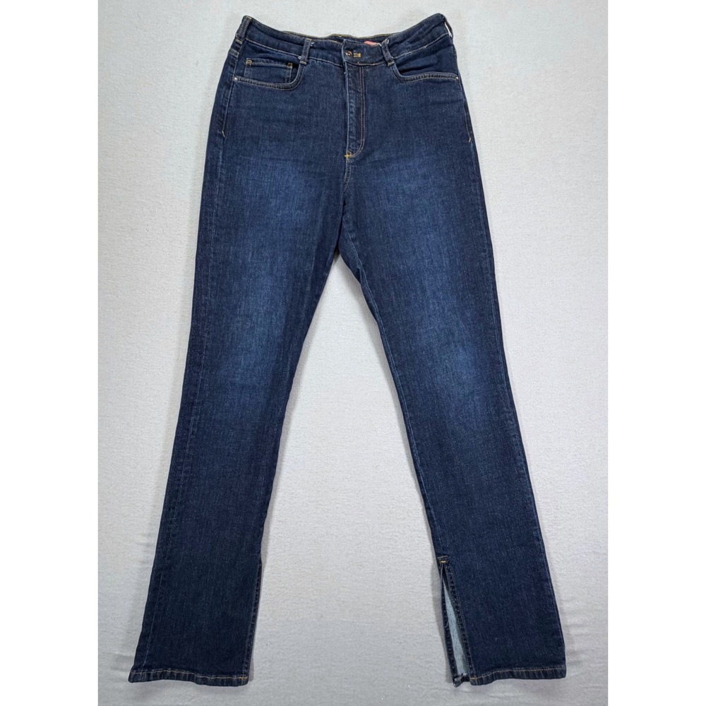 Pilcro‎ Side Slit High Rise Jeans Womens 31 Tall Dark Wash Excellent Slim Leg